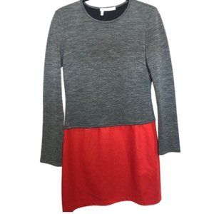 Derek Lam Gray and Red Long Sleeve Mod Wool Dress retro style dress